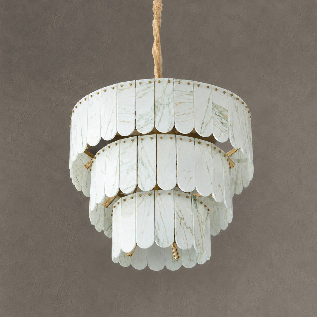 Modern Three-Tier Emerald White Jade Luxury Marble Chandelier