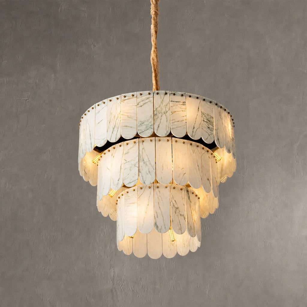 Modern Three-Tier Emerald White Jade Luxury Marble Chandelier
