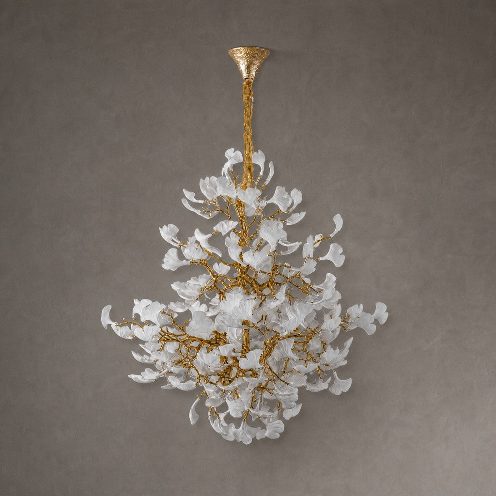 Moon Ring Ceramic Ginkgo Leaf Staircase Chandelier D1200 - Gold