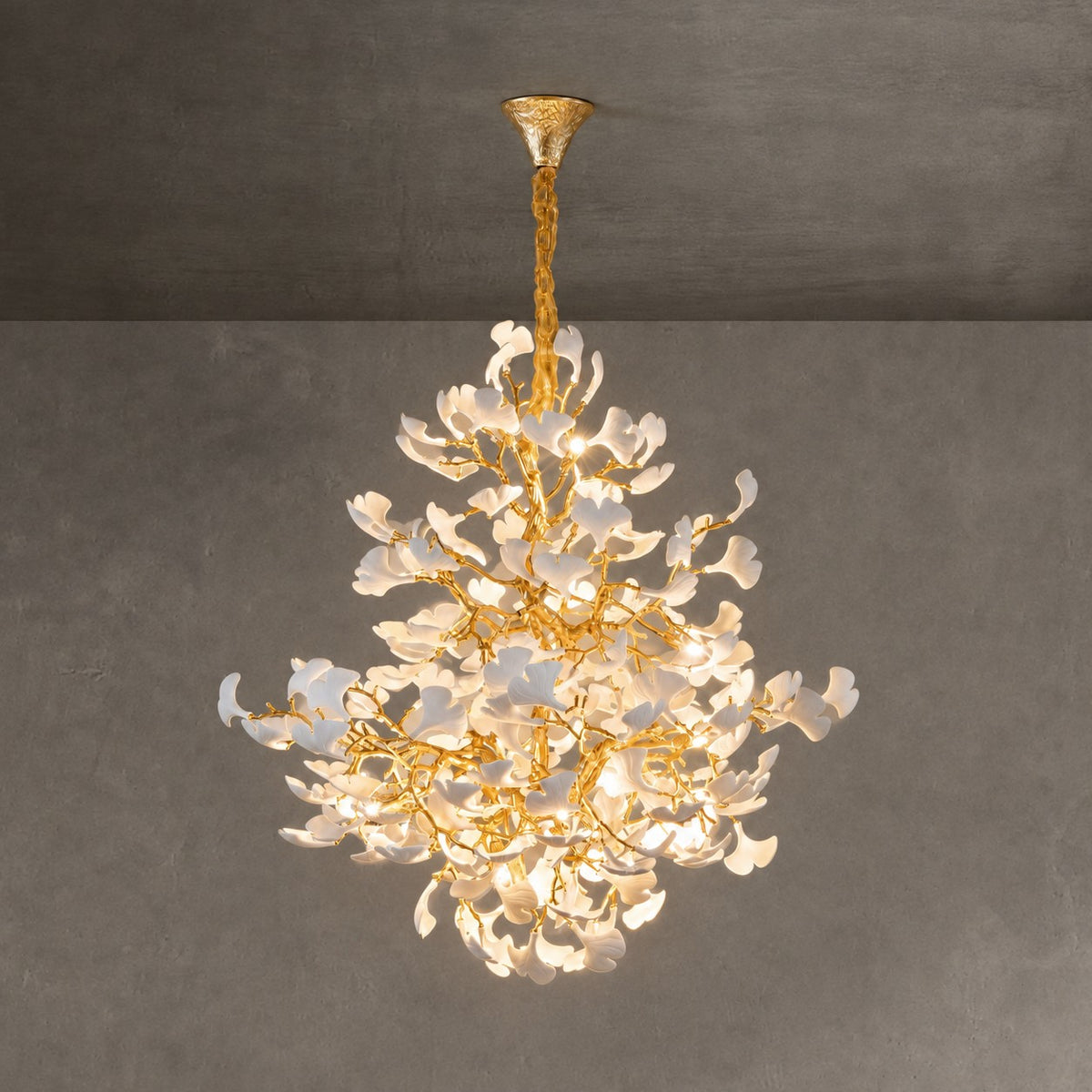 Moon Ring Ceramic Ginkgo Leaf Staircase Chandelier D1200 - Gold