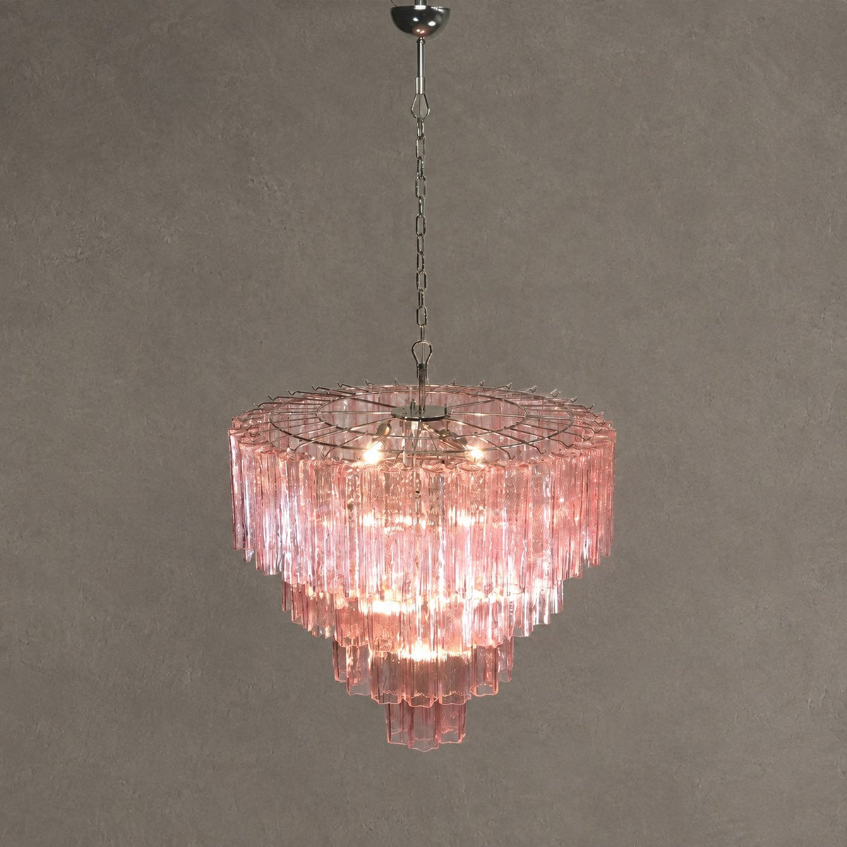 Murano Pink Glass Tube Chandelier 78-Light