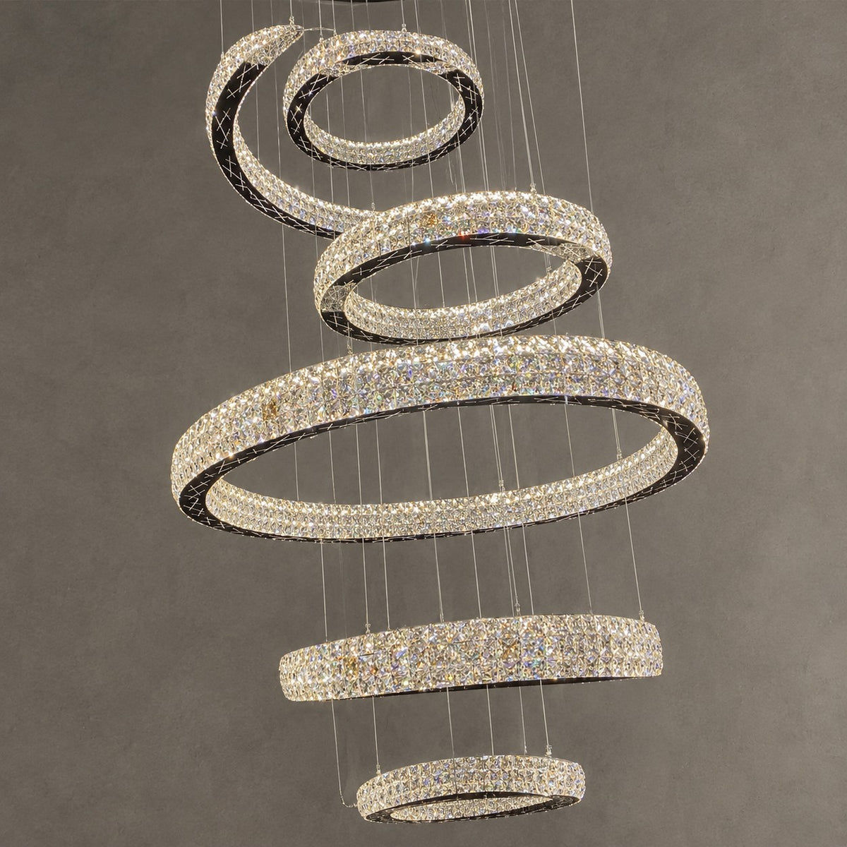 New Modern Light Luxury Oversized Multi-tiered Rings Crystal Chandelier for Staircase/Duplex/High-ceiling Space