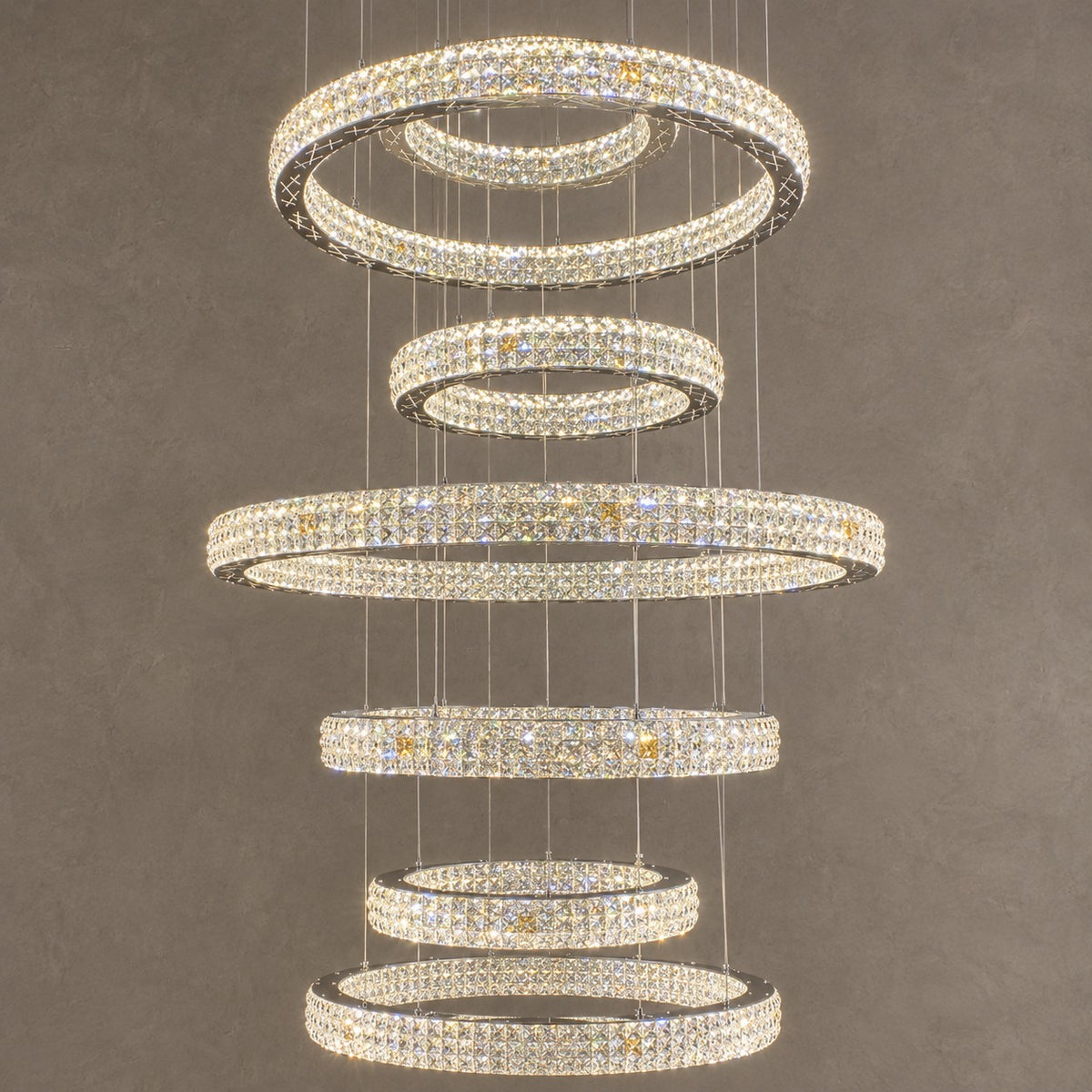 New Modern Light Luxury Oversized Multi-tiered Rings Crystal Chandelier for Staircase/Duplex/High-ceiling Space