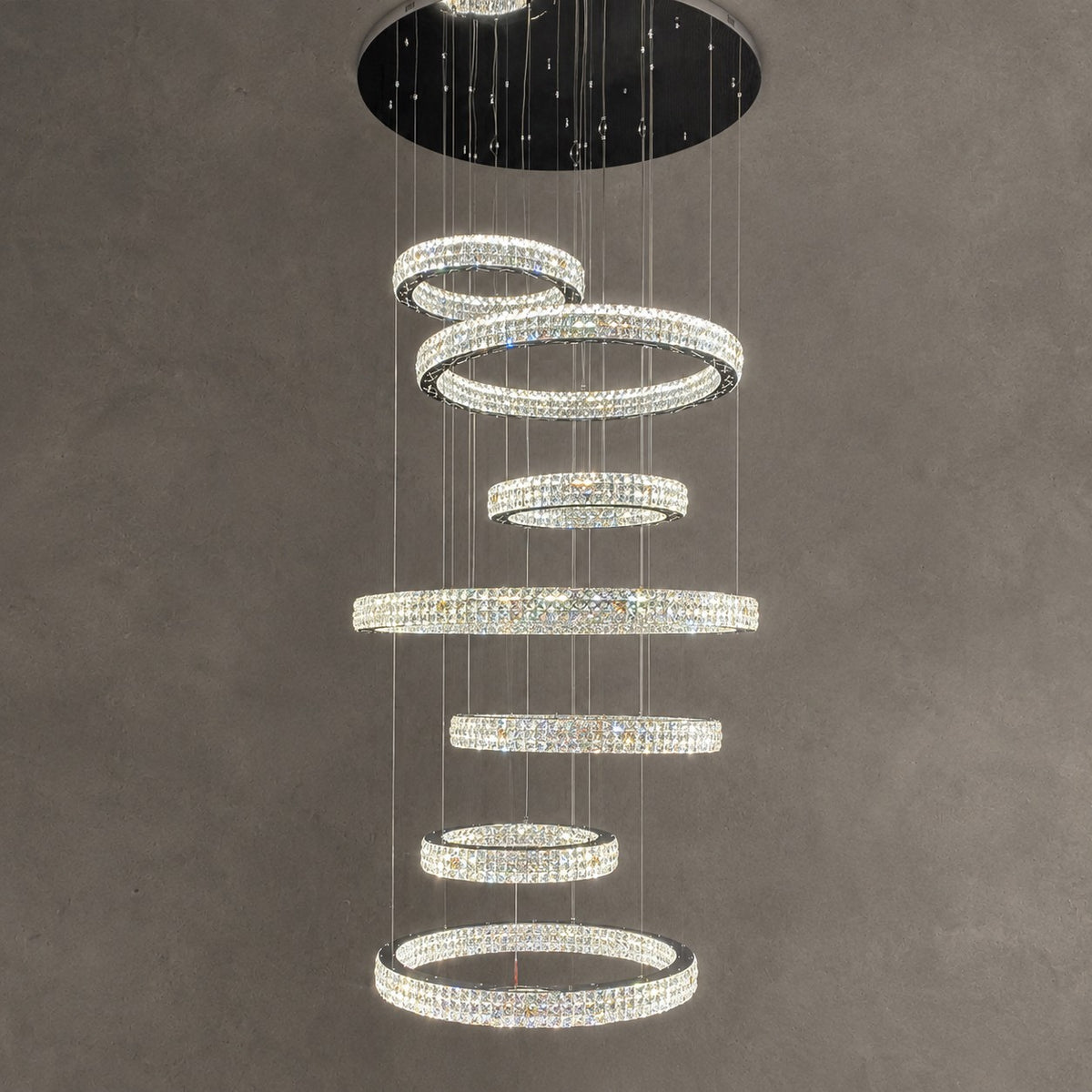New Modern Light Luxury Oversized Multi-tiered Rings Crystal Chandelier for Staircase/Duplex/High-ceiling Space