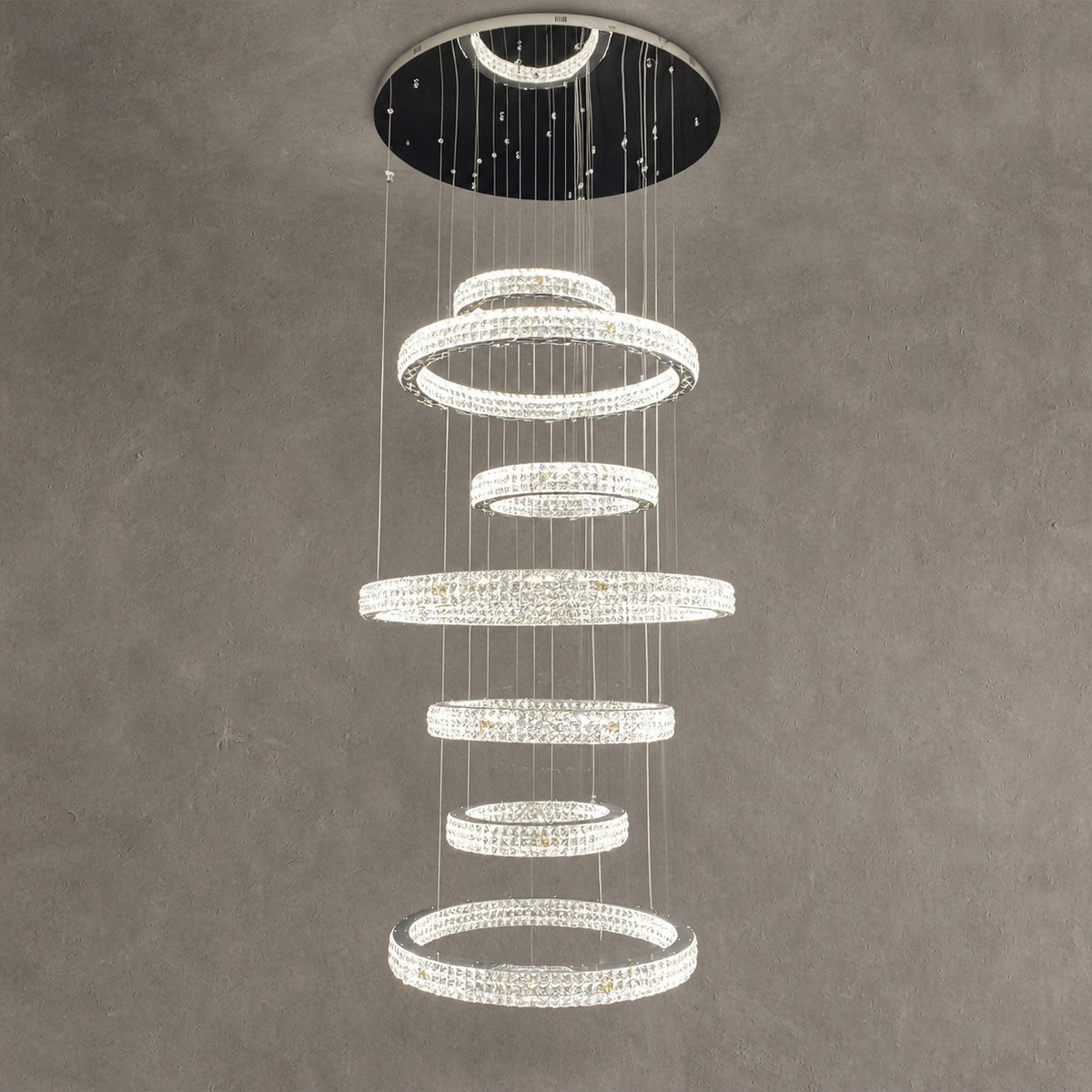 New Modern Light Luxury Oversized Multi-tiered Rings Crystal Chandelier for Staircase/Duplex/High-ceiling Space