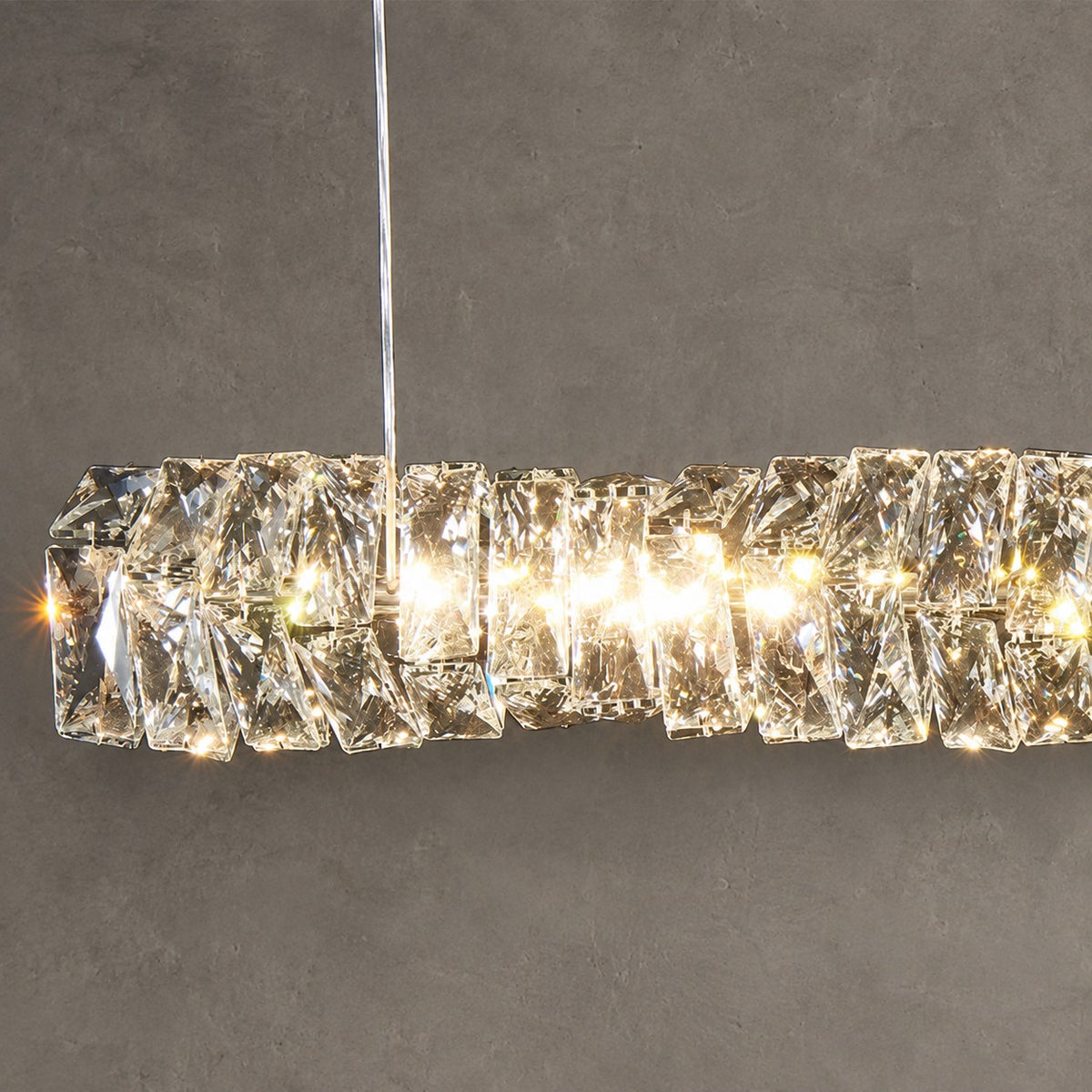New Nordic Light Luxury Rectangle Brass and Crystal Pendant for Dining Room/Kitchen Island
