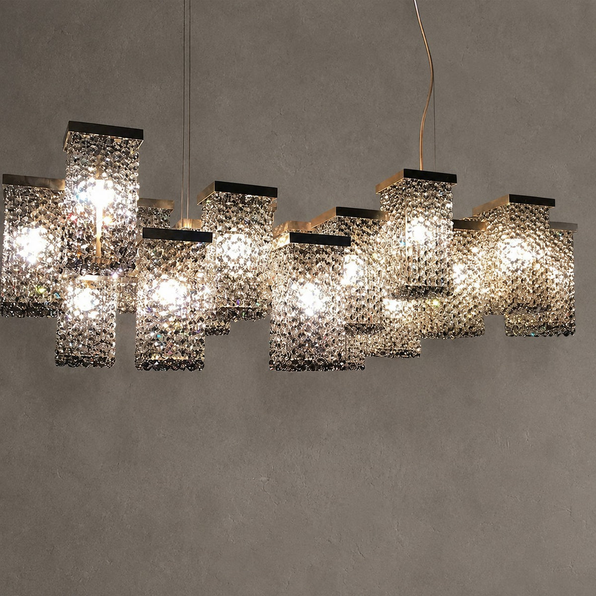Post-Modern Light Luxury Rectangular Crystal Pendant Chandelier for Dining / Living Room / Kitchen Island