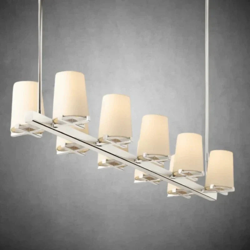 Elegant Fabric Shade Linear Chandelier: Modern Lighting for Dining Rooms & Kitchens