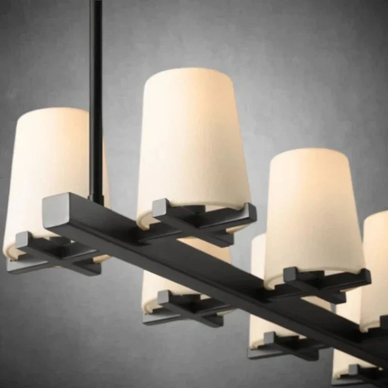 Elegant Fabric Shade Linear Chandelier: Modern Lighting for Dining Rooms & Kitchens