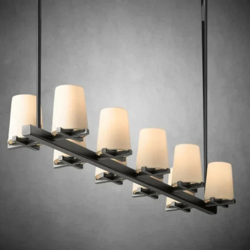 Elegant Fabric Shade Linear Chandelier: Modern Lighting for Dining Rooms & Kitchens