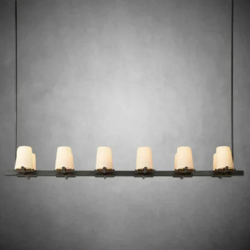 Elegant Fabric Shade Linear Chandelier: Modern Lighting for Dining Rooms & Kitchens