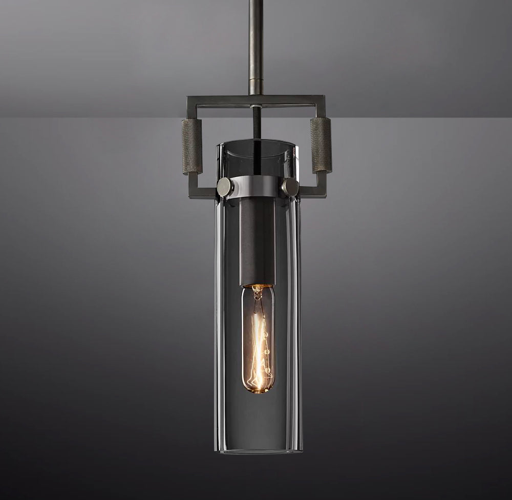 Queena Modern Machinist Glass Cylinder Pendant Light