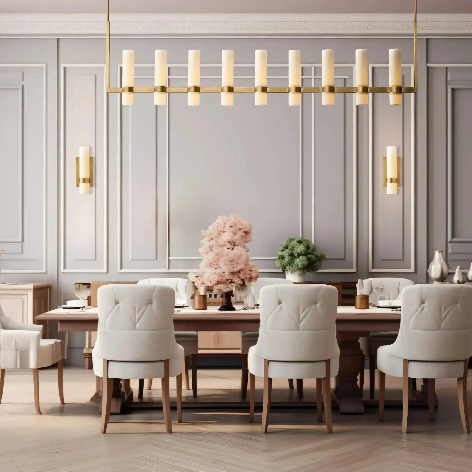 Ravon Linear Milk Glass Chandelier – Brass & Bronze Finish