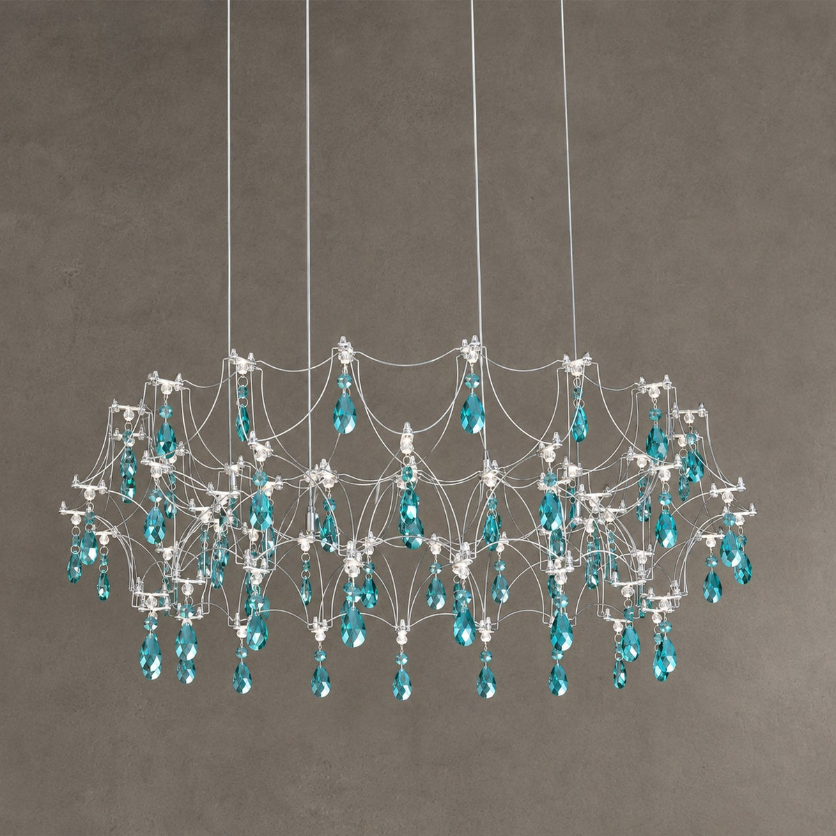 Shimmering Dreamcatcher Crystal Chandelier with Cascading Colorful Firefly-like Crystals