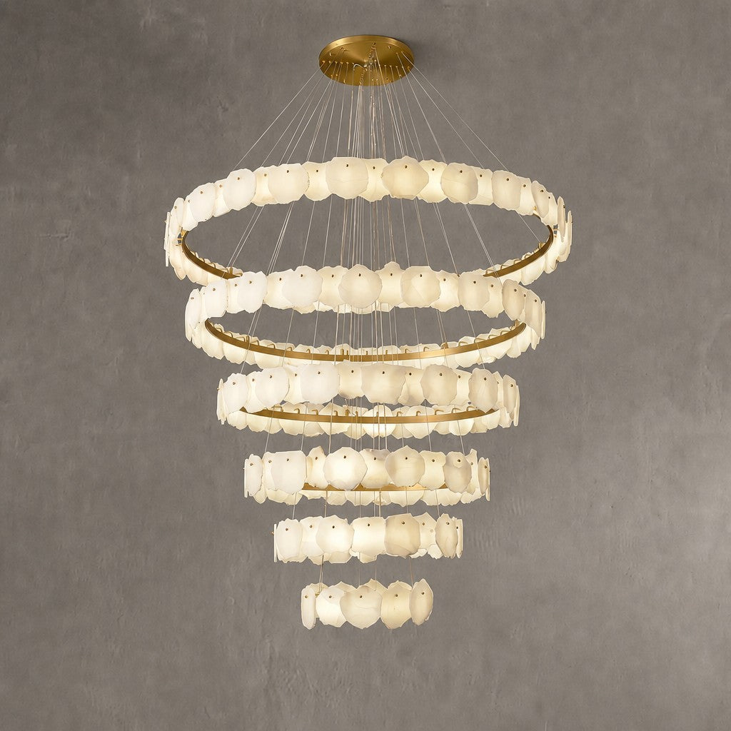 Spiral Alabaster Chandelier – Gold & White 4‑6 Layer Luxury Ceiling Light
