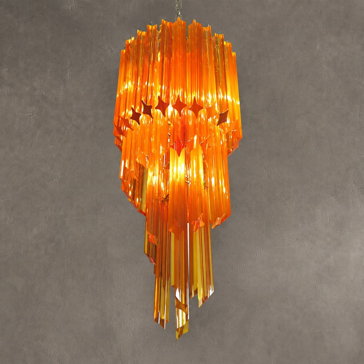 Chandelier  Spiral Prism Glass Hand-Cut Faceted Prisms Nickel Frame Pink Amber