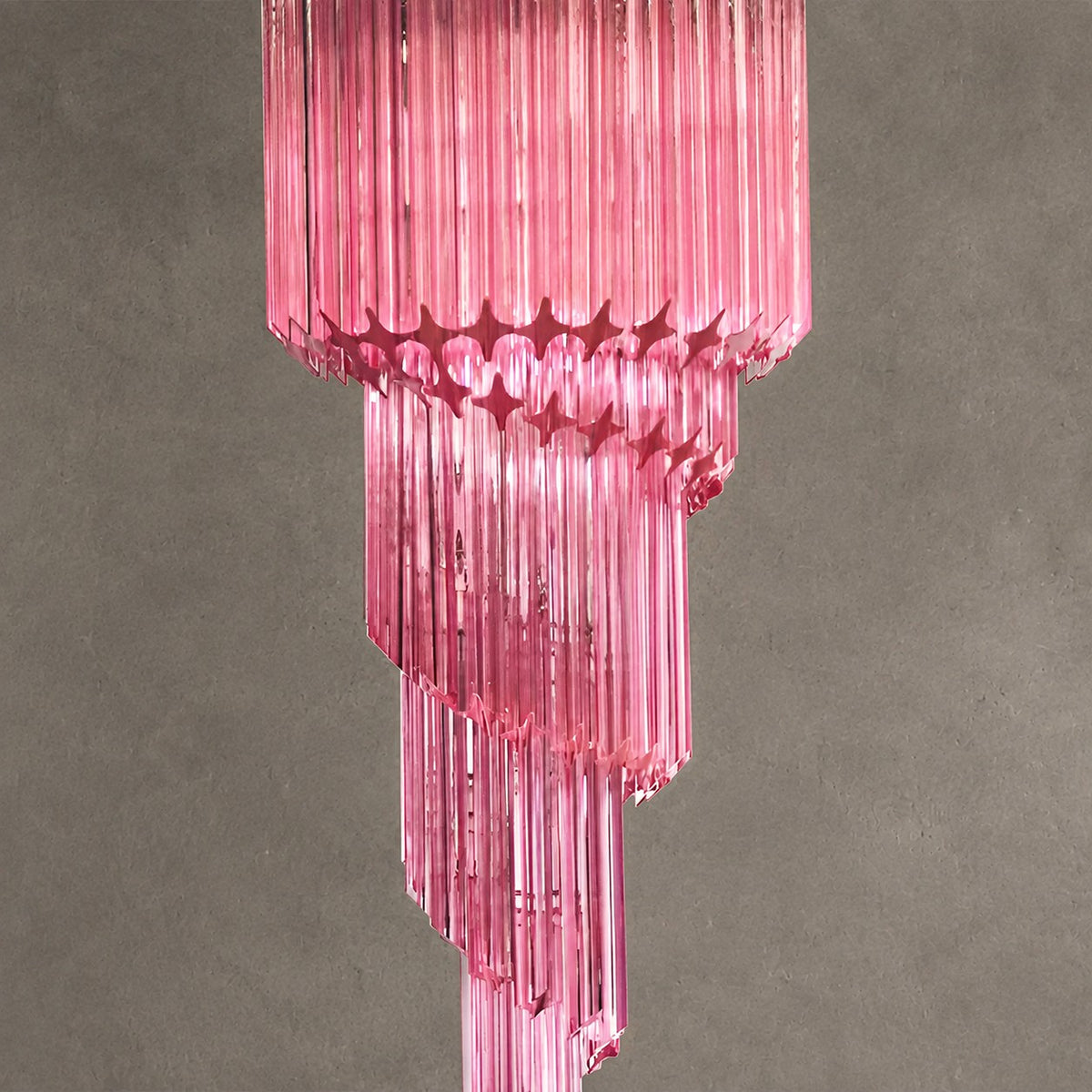 Chandelier  Spiral Prism Glass Hand-Cut Faceted Prisms Nickel Frame Pink Amber