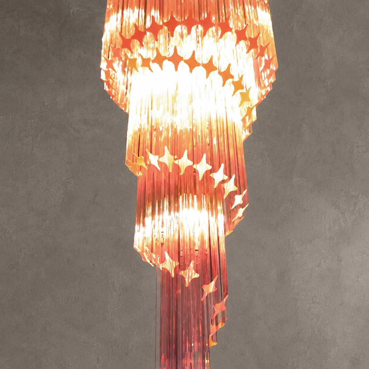 Chandelier  Spiral Prism Glass Hand-Cut Faceted Prisms Nickel Frame Pink Amber
