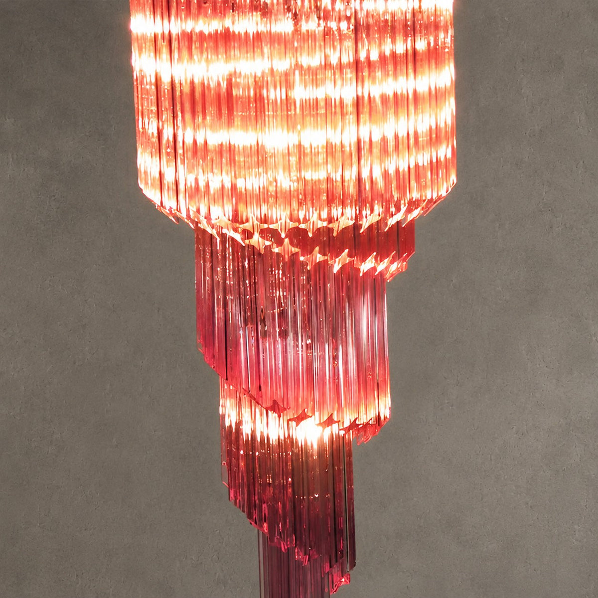 Chandelier  Spiral Prism Glass Hand-Cut Faceted Prisms Nickel Frame Pink Amber