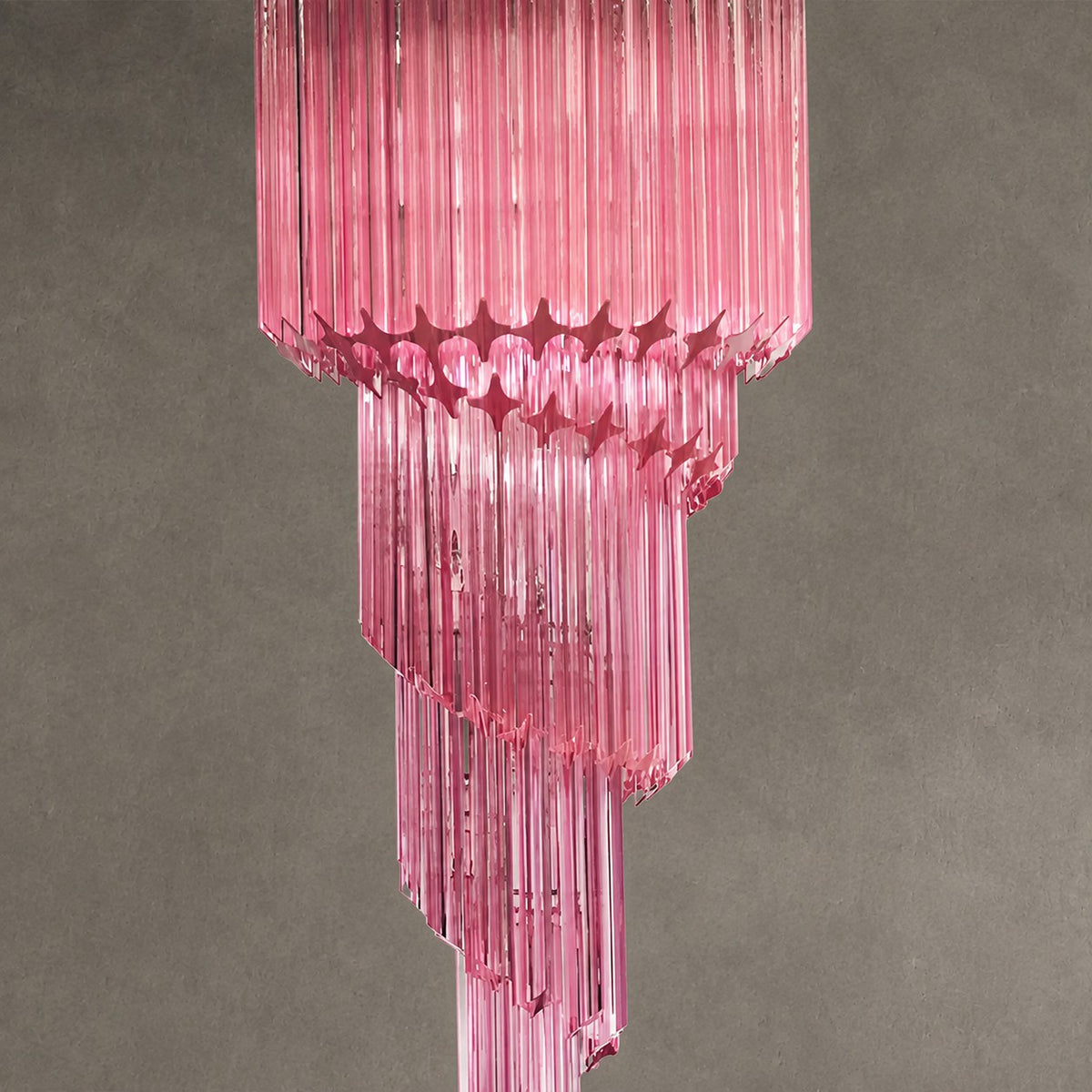 Chandelier  Spiral Prism Glass Hand-Cut Faceted Prisms Nickel Frame Pink Amber