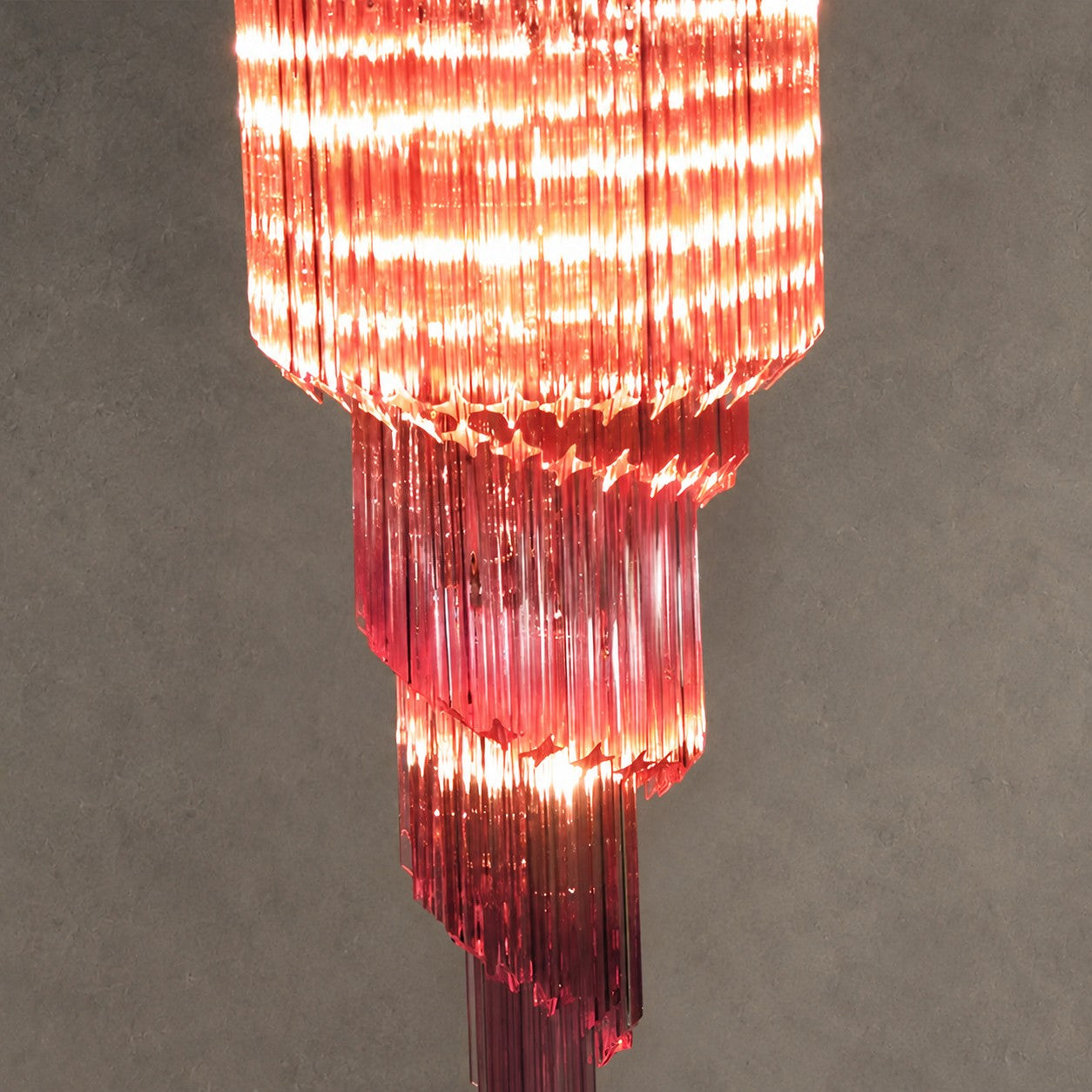 Chandelier  Spiral Prism Glass Hand-Cut Faceted Prisms Nickel Frame Pink Amber