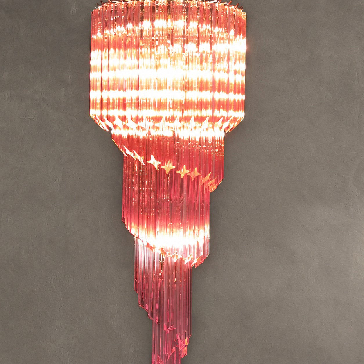 Chandelier  Spiral Prism Glass Hand-Cut Faceted Prisms Nickel Frame Pink Amber