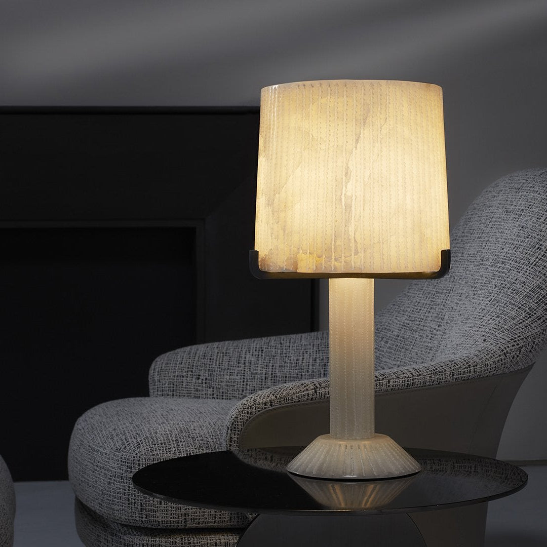 Stepped Alabaster Column Table Lamp