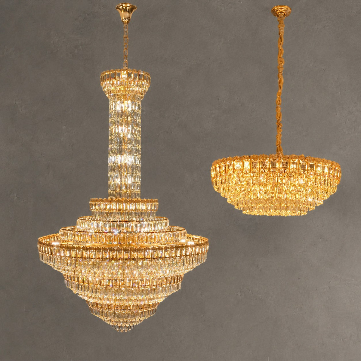 Luxury Multi-tiered Conical Funnel Crystal Chandelier for High Ceiling Living Room/Foyer/Lobby