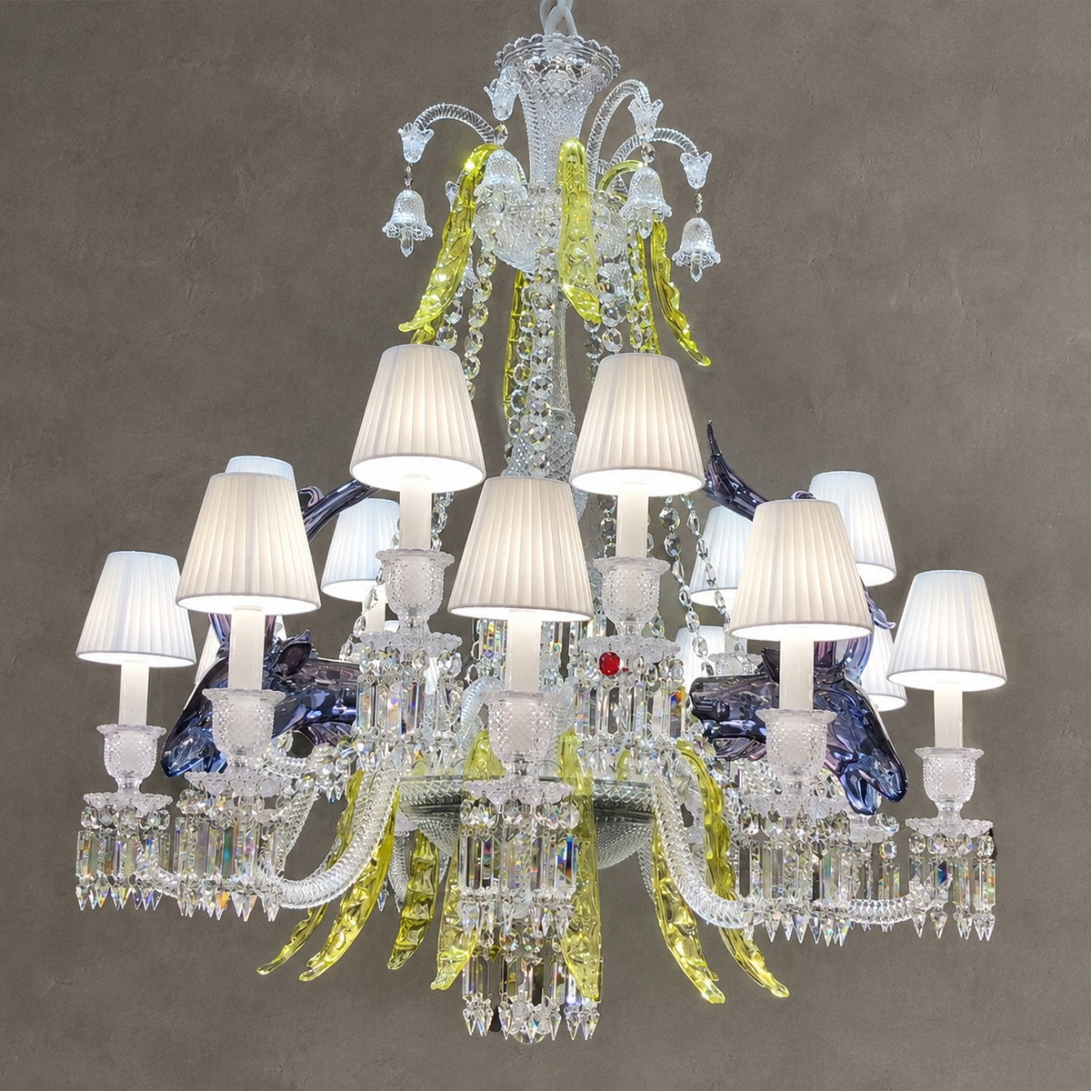 Traditional Colorful Candle Branch Blue Deer Crystal Chandelier for Living Room/Dining Room