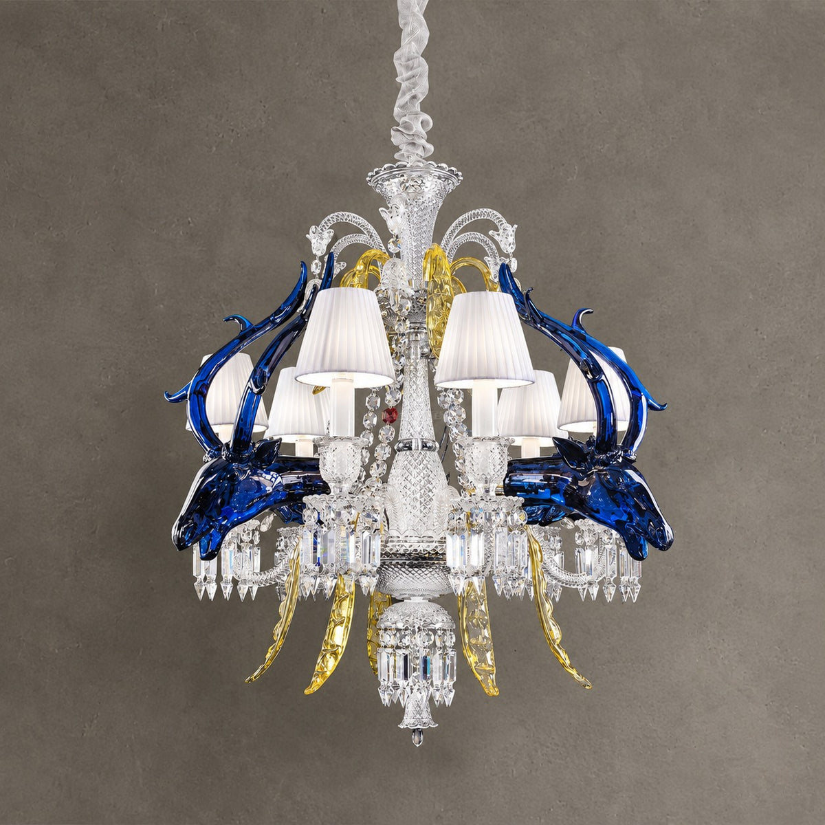 Traditional Colorful Candle Branch Blue Deer Crystal Chandelier for Living Room/Dining Room