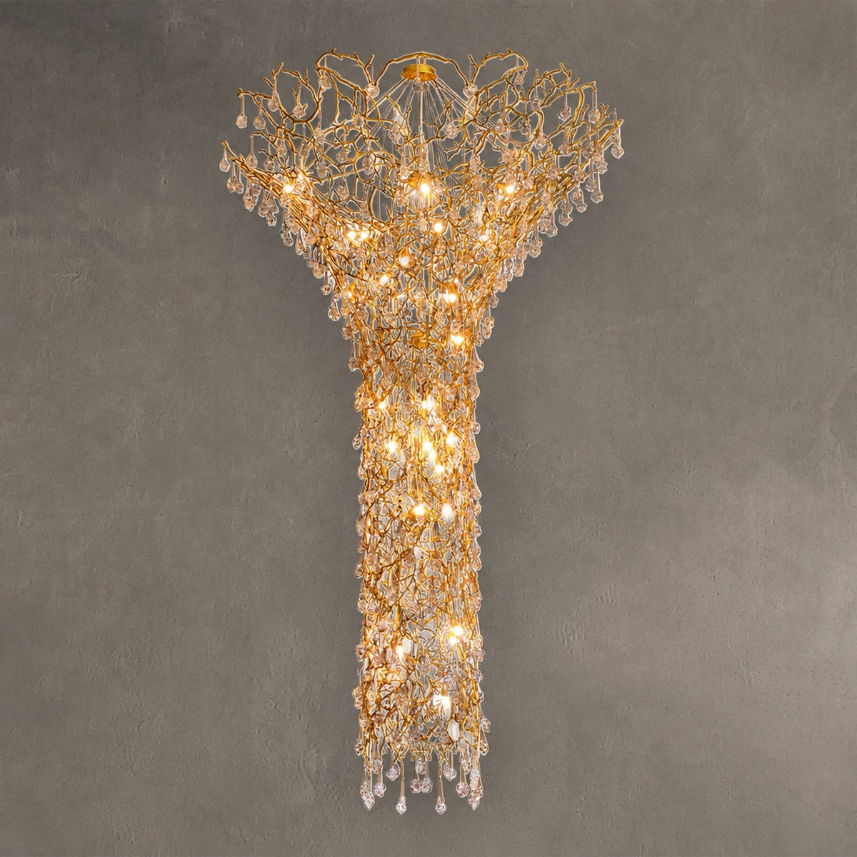Tree Branch Crystal Brass Chandelier