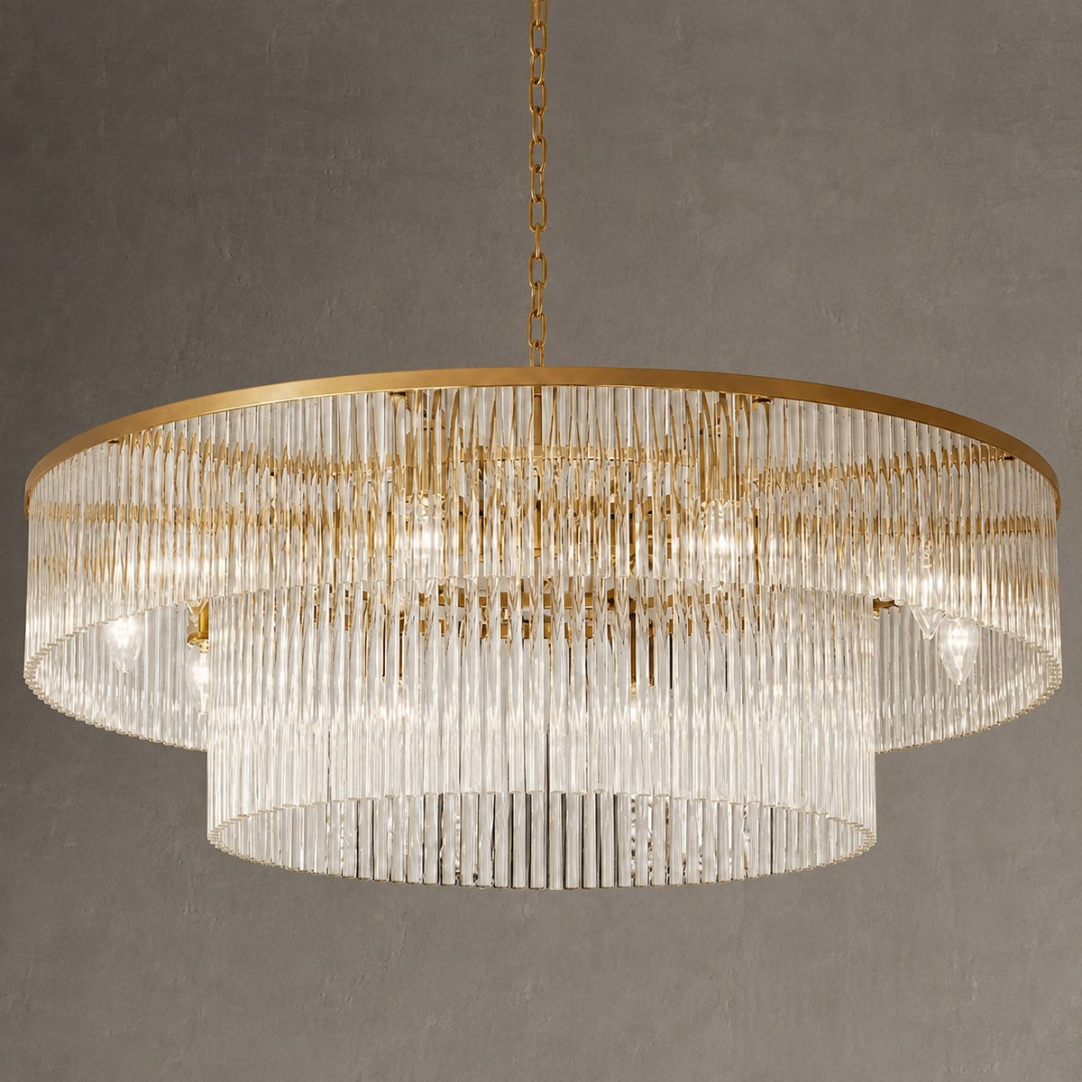 Two-Tier Striped Column Round Pendant D800 - Gold