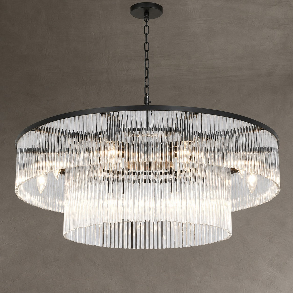 Two-Tier Striped Column Round Pendant D800 - Black
