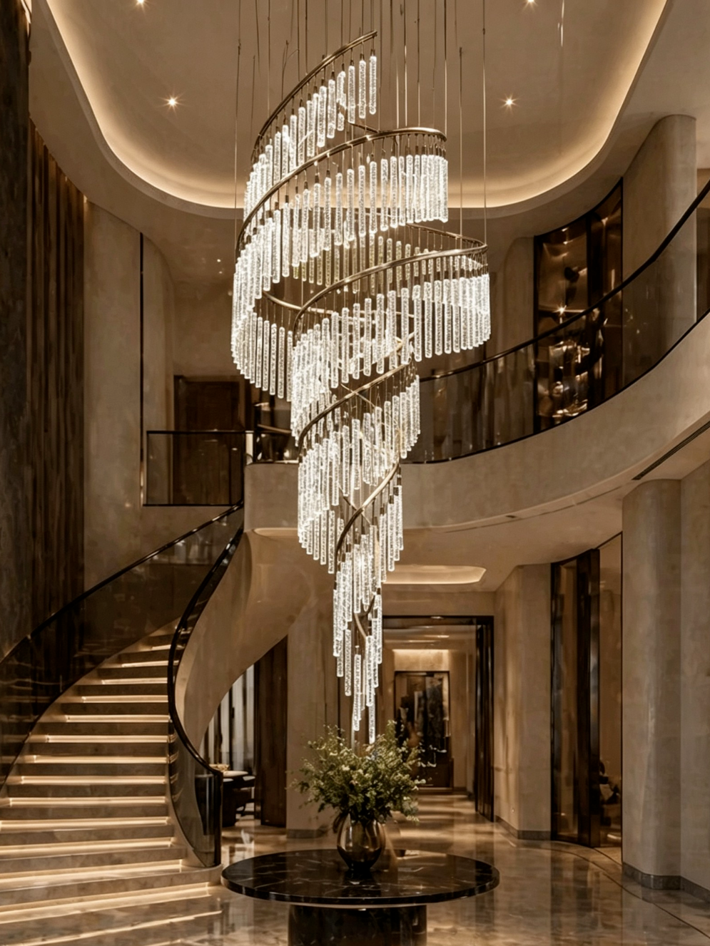 Luxury Spiral Bubble Crystal Chandelier for High Ceiling