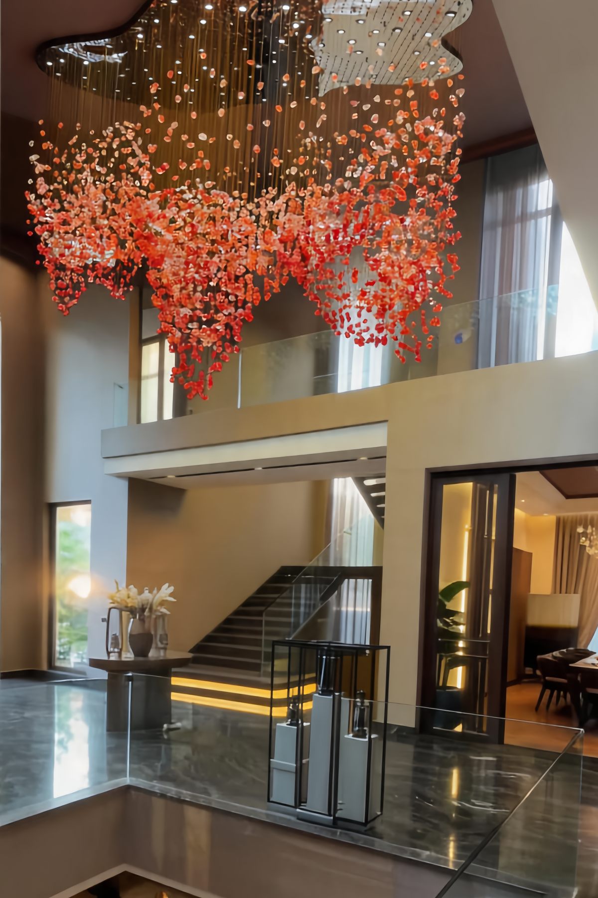 Valley Lamps Modern Cascading Red Glazed Glass Stone Art Chandelier for Mansion/Hotel Lobby/Luxury Hall - Image 5