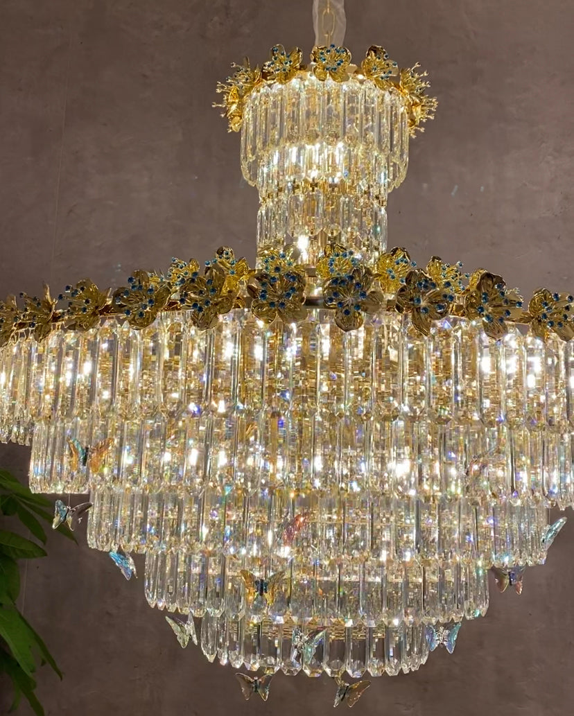 Valley Lamps Modern Light Luxury Art Design Butterfly Multi-tiered Round Crystal Chandelier with Golden Flowers for Living Room/Staircase/Foyer - Image 4