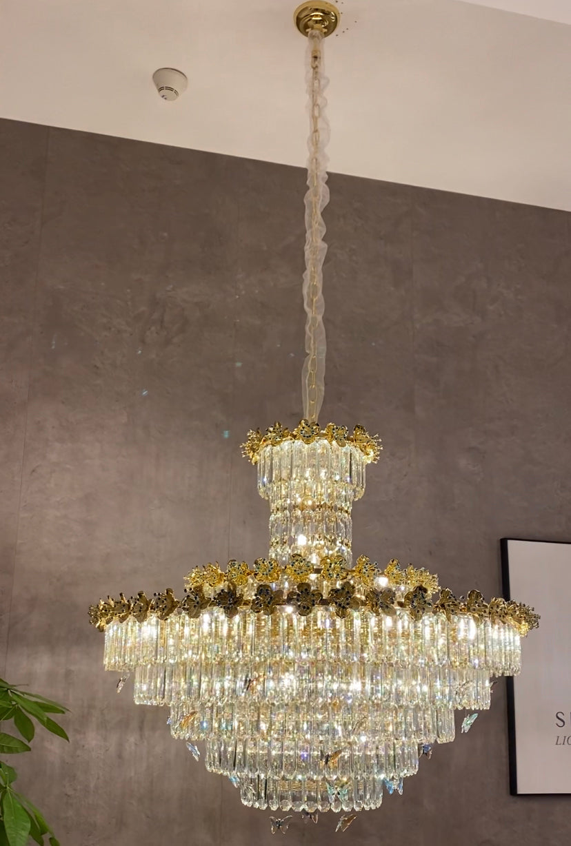 Valley Lamps Modern Light Luxury Art Design Butterfly Multi-tiered Round Crystal Chandelier with Golden Flowers for Living Room/Staircase/Foyer - Image 5