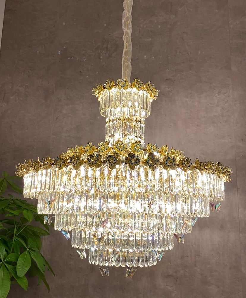 Valley Lamps Modern Light Luxury Art Design Butterfly Multi-tiered Round Crystal Chandelier with Golden Flowers for Living Room/Staircase/Foyer - Image 6