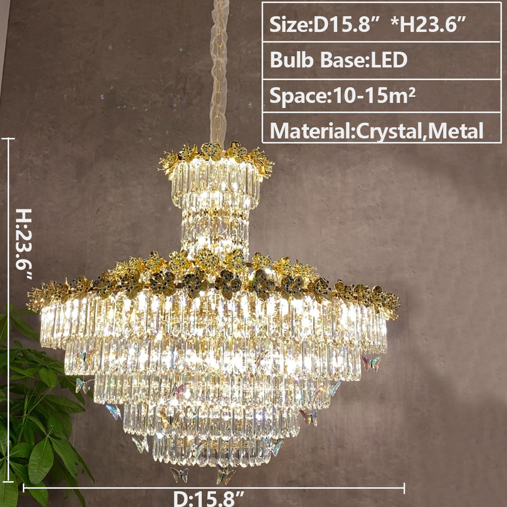 Valley Lamps Modern Light Luxury Art Design Butterfly Multi-tiered Round Crystal Chandelier with Golden Flowers for Living Room/Staircase/Foyer - Image 7