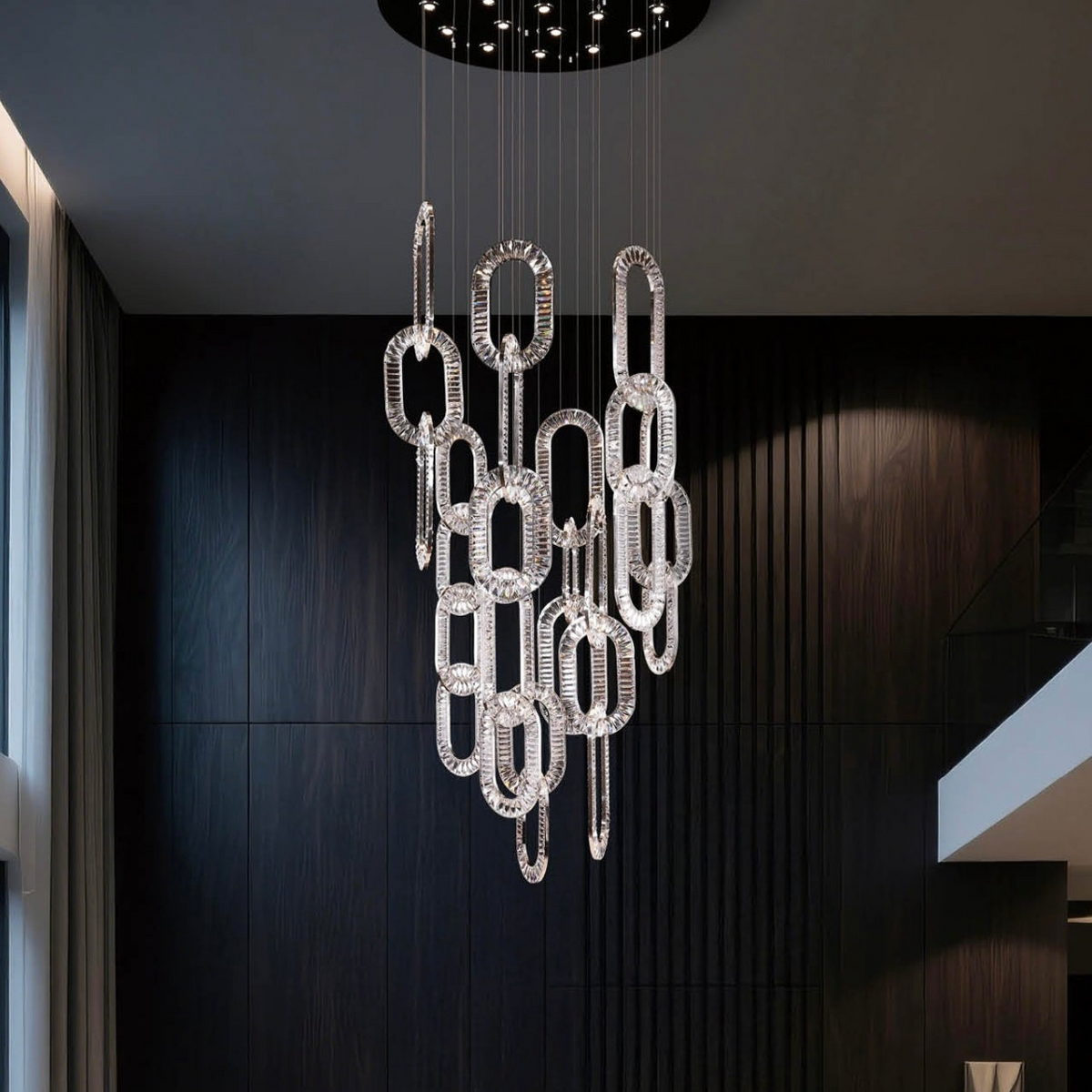 Valley Lamps Modern Luxury Crystal Chain Cluster Chandelier for High Ceiling/Dining Room - Image 1
