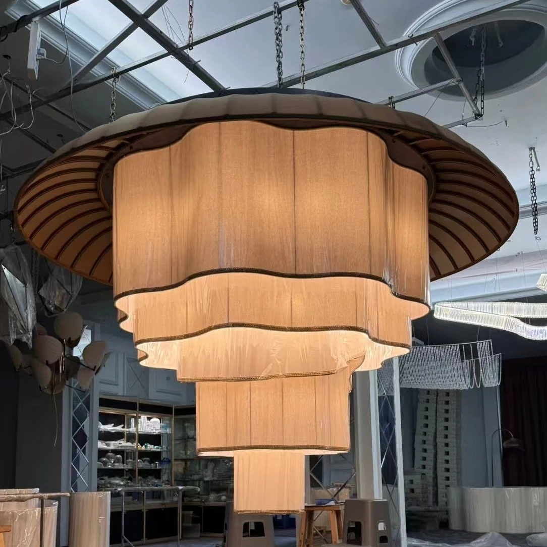 Modern Tiered Wave-edge Fabric Chandelier for Hotel/Restaurant/Living Room
