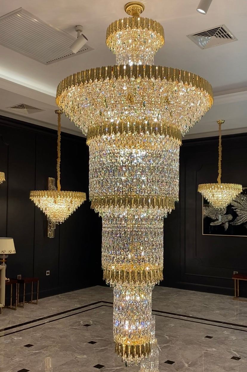 Valley Lamps Oversized Luxury Gold Tiered Designer Crystal Chandelier For Large Hallway/Foyer/Entryway - Image 2