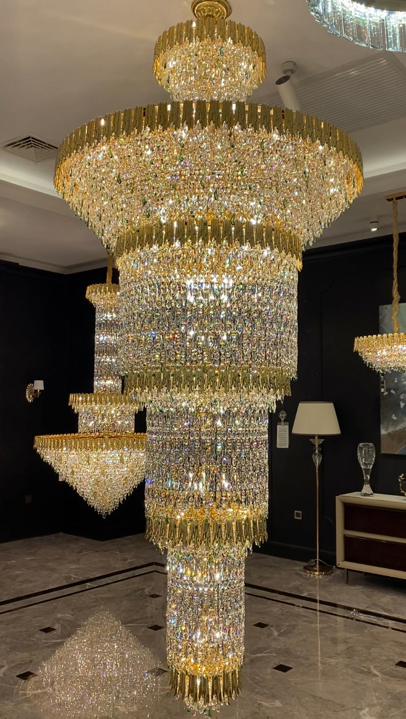 Valley Lamps Oversized Luxury Gold Tiered Designer Crystal Chandelier For Large Hallway/Foyer/Entryway - Image 3