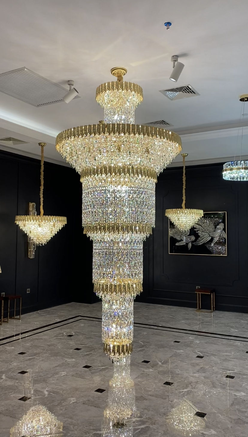 Valley Lamps Oversized Luxury Gold Tiered Designer Crystal Chandelier For Large Hallway/Foyer/Entryway - Image 4