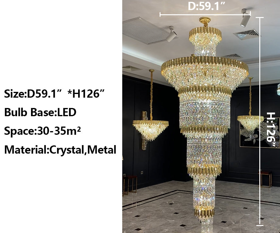 Valley Lamps Oversized Luxury Gold Tiered Designer Crystal Chandelier For Large Hallway/Foyer/Entryway - Image 8