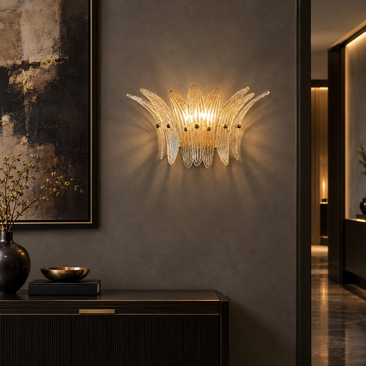 Wall Sconce Sculptural Floral Glass Style