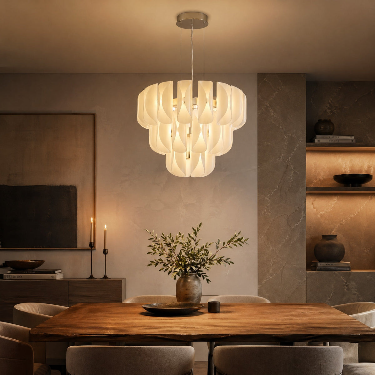 Modern Glass Chandelier in a dining room