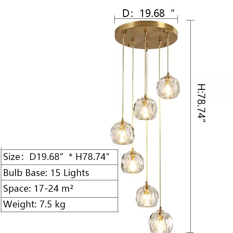 ball shaped staircase chandelier 15 lights 2m
