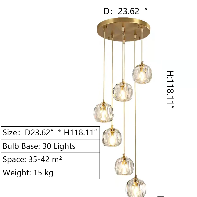 extra length ball shaped staircase chandelierr 30 lights  3m 118''