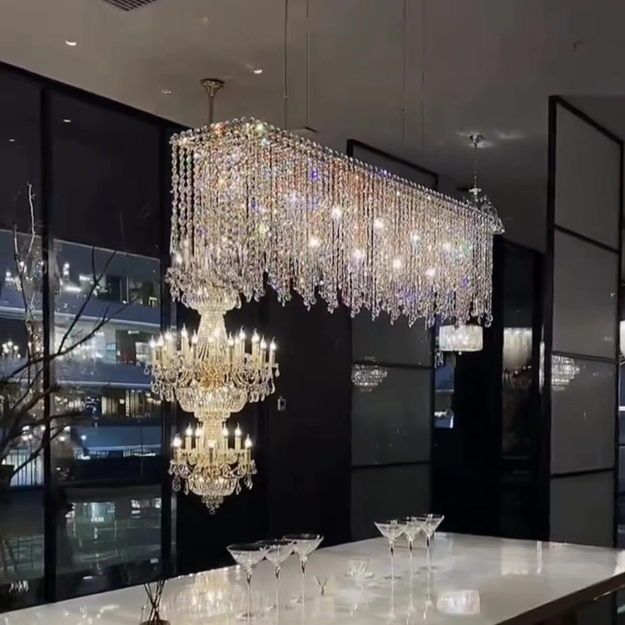 Tassel Rectangle Crystal Chandelier For Dining Room Island Kitchen